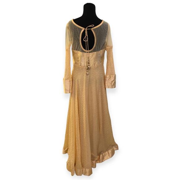 Anarkali Suit With Bandhani Dupatta Royal Neckline Gold Embellishment - Picture 8 of 9